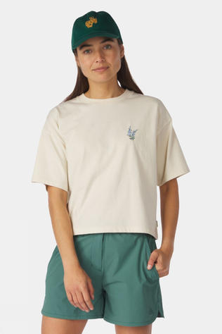 Ayacucho Womens Cropped Mini Embroidery T-Shirt Ecru